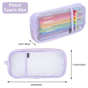 EOOUT Grid Mesh Pencil Case with Zipper, Transparent Pencil Pouch Clear Makeup Bag Multi-Purpose Organizer Box for School College Travel (Purple)