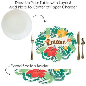 Big Dot of Happiness Tropical Luau - Hawaiian Beach Party Round Table Decorations - Paper Chargers - Place Setting for 12