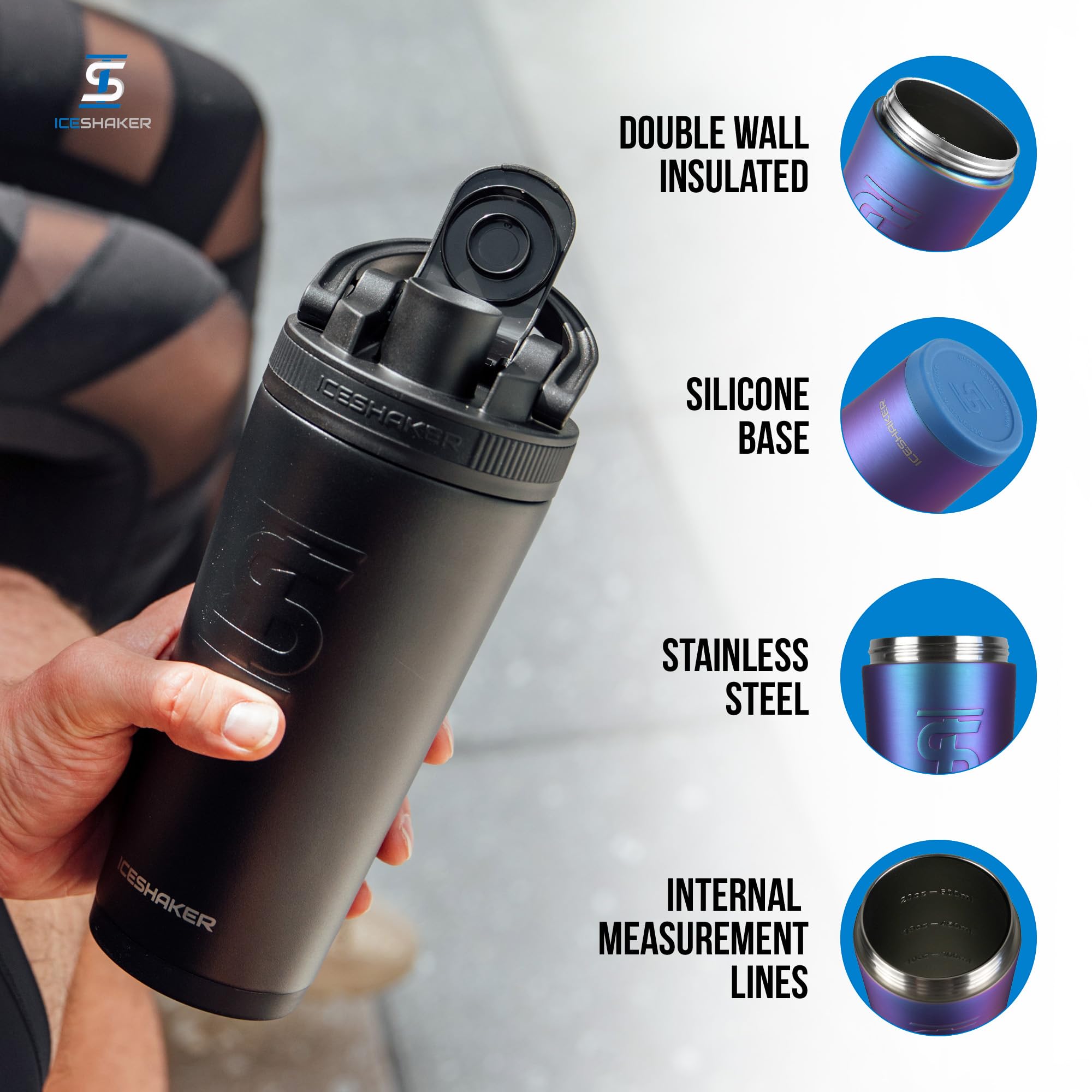 Ice Shaker Insulated Stainless Steel Shaker Bottle | 26oz, Wisteria | Cold for 30+ Hours | Insulated Cup with Twist-on Agitator | Odor-Free Shaker Cup for Protein Shakes, Water, Smoothies, Cocktails