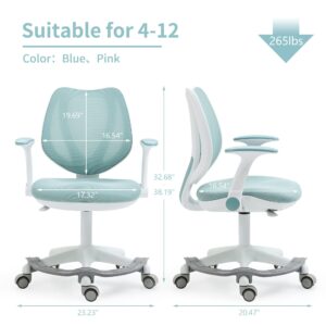 HOMEFUN Kids Desk Chair, Computer Chairs with Armrest and Footrest for Boys Girls Cute Mesh Ergonomic Chair with Adjustable Height Swivel Safe Sit-Locking Casters