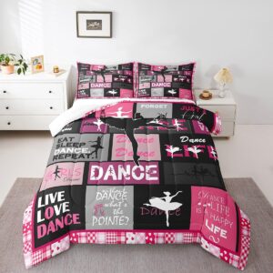 manfei dance comforter set queen size, ballet dance theme quilt set with 2 pillowcases, ballet princess dancer bedding set 3pcs for kids girls bedroom decor, abstract art duvet insert