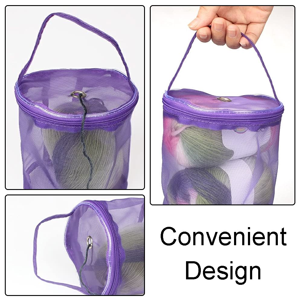 Large Capacity Yarn Bag Organizer Knitting Yarn Storage Bag Portable Knitting Tote Bag for Yarn Holder Dispenser for Sewing Storage(Purple)