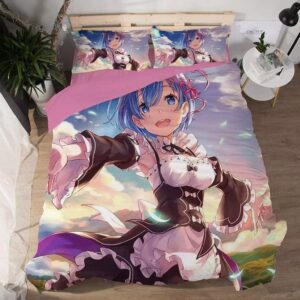 MeganJDesigns Anime Re:Life in a Different World from Zero Bed Cover 3Pcs Duvet Cover Set Ram Quilt Cover Bedding Set,Full