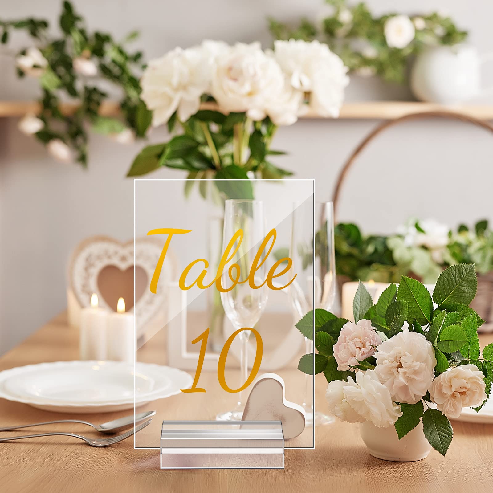 40 Pack Gold Acrylic Wedding Table Number 1-40 Clear Wedding Table Stand with Numbers Calligraphy Table Number Holders 4 x 6 Inch Acrylic Table Signs for Wedding Reception Centerpieces Decorations