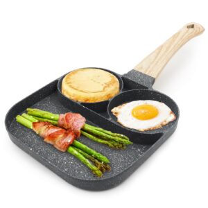 3 in 1 breakfast egg pan,7 in nonstick grill frying pan with divider,3 section omelette pan skillet all in one split sectioned pan suitable for gas stove & induction microwaves cooker,free pfoa