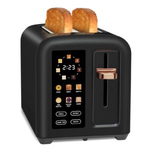 seedeem toaster 2 slice, touch control stainless toaster lcd display, 50% faster heating speed, 1.4'' wide slots, more timer functions, removable crumb tray, 1350w, dark chocolate