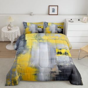 homewish modern abstract art comforter set queen size,yellow and black ombre bedding set for kids boys girls bedroom decoration,retro graffiti bed duvet insert,painting comforter with 2 pillowcase