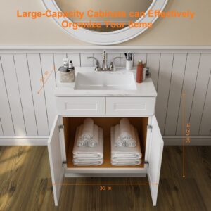 LOVMOR 36" Bathroom Vanity, Kitchen Base Cabinet, Single Sink Storage Unit, Pedestal Sink Storage Cabinet, Large Capacity for Laundry Room, Kitchen, Shower Room & Utility Room