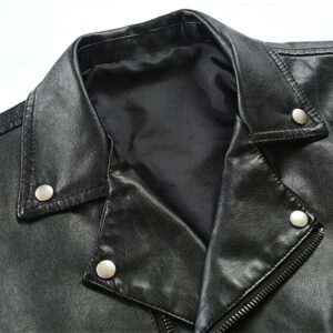 Maiyifu-GJ Men Faux Leather Motorcycle Jacket Vintage Notched Lapel Pu Biker Coat Lightweight Asymmetric Zipper Slim Outwear (Black,Medium)