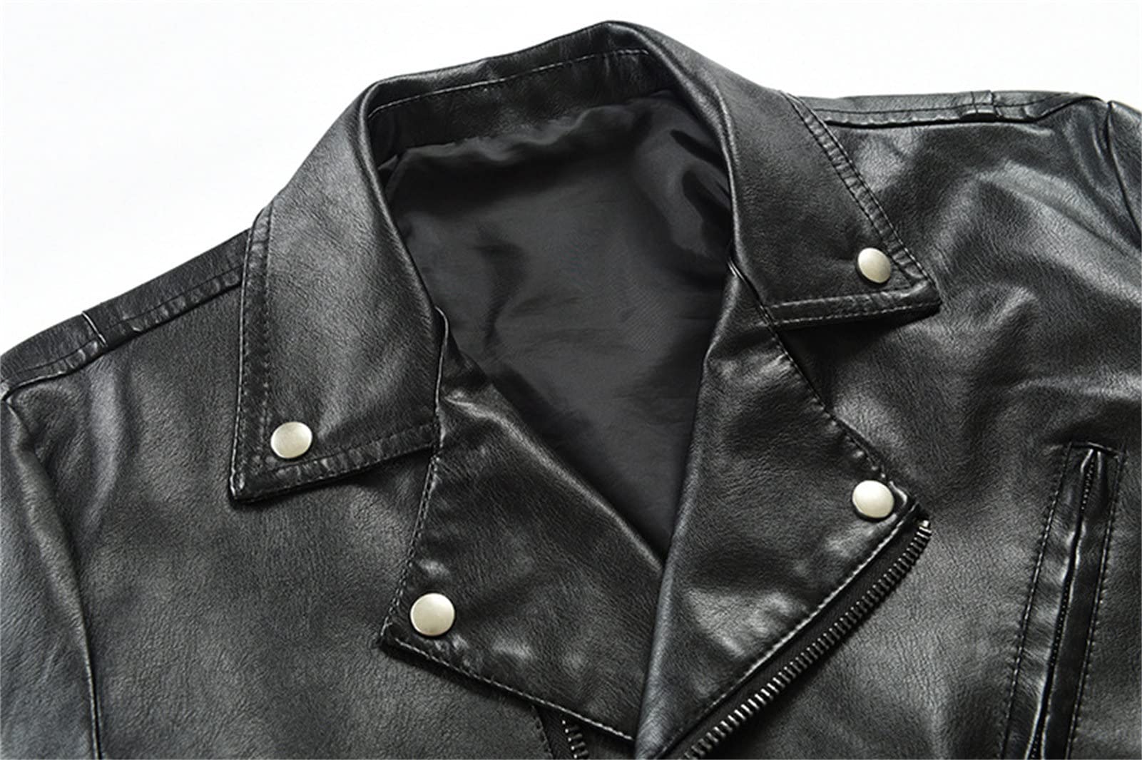 Maiyifu-GJ Men Faux Leather Motorcycle Jacket Vintage Notched Lapel Pu Biker Coat Lightweight Asymmetric Zipper Slim Outwear (Black,Medium)