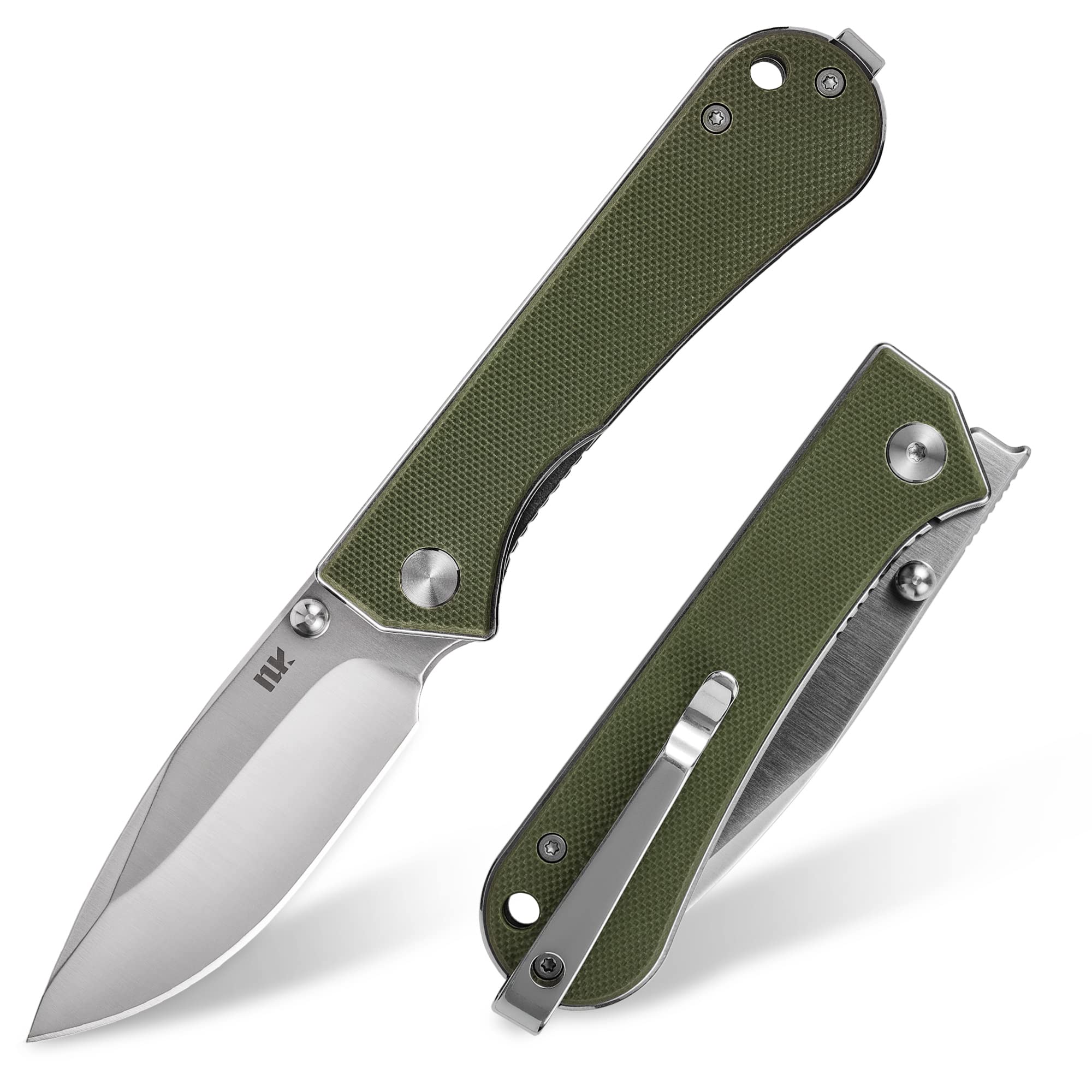 NUKNIVES S13 Kumpanter Small Folding Pocket Knife - 3 Inch D2 Folding knife and G10 EDC Pocket Knife with Clip - Pocket knives & Folding Knives for Men and Women - OD Green