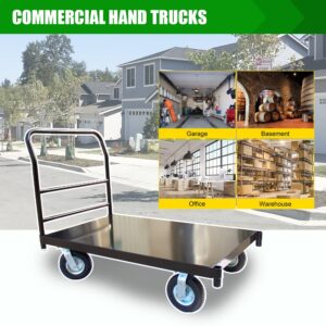 DMC-FPPS Steel Platform Truck/Smooth Deck Platform Truck Industrial Push Cart 48" L x 30" W Portable Dolly Large Flatbed with 8" Wheels 1000lb Capacity, Black