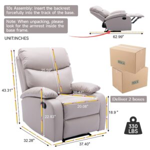 GNMLP2020 Manual Recliner Chairs for Adults, PU Leather Small Recliner Chair for Small Space, RV, Lazy Boy Single Sofa Chairs, Beige