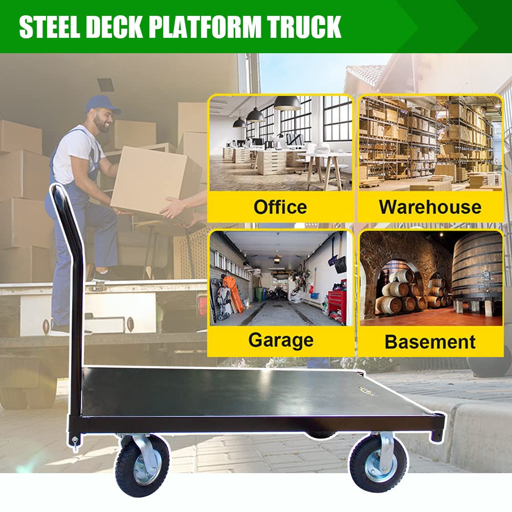 DMC-FPPS Steel Platform Truck/Smooth Deck Platform Truck Industrial Push Cart 48" L x 30" W Portable Dolly Large Flatbed with 8" Wheels 1000lb Capacity, Black