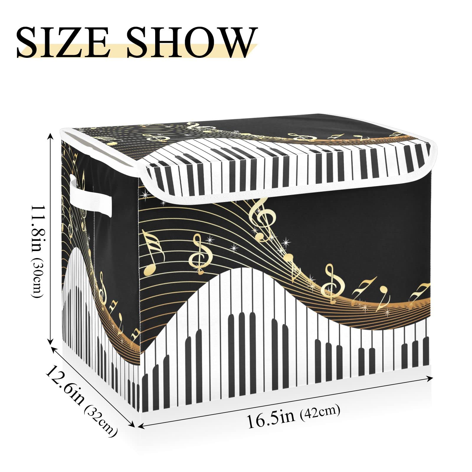 xigua Music Note Piano Key Storage Bins with Lids Foldable Large Cube Storage Boxes with Handles for Home Bedroom Closet Office (16.5x12.6x11.8 in)#22