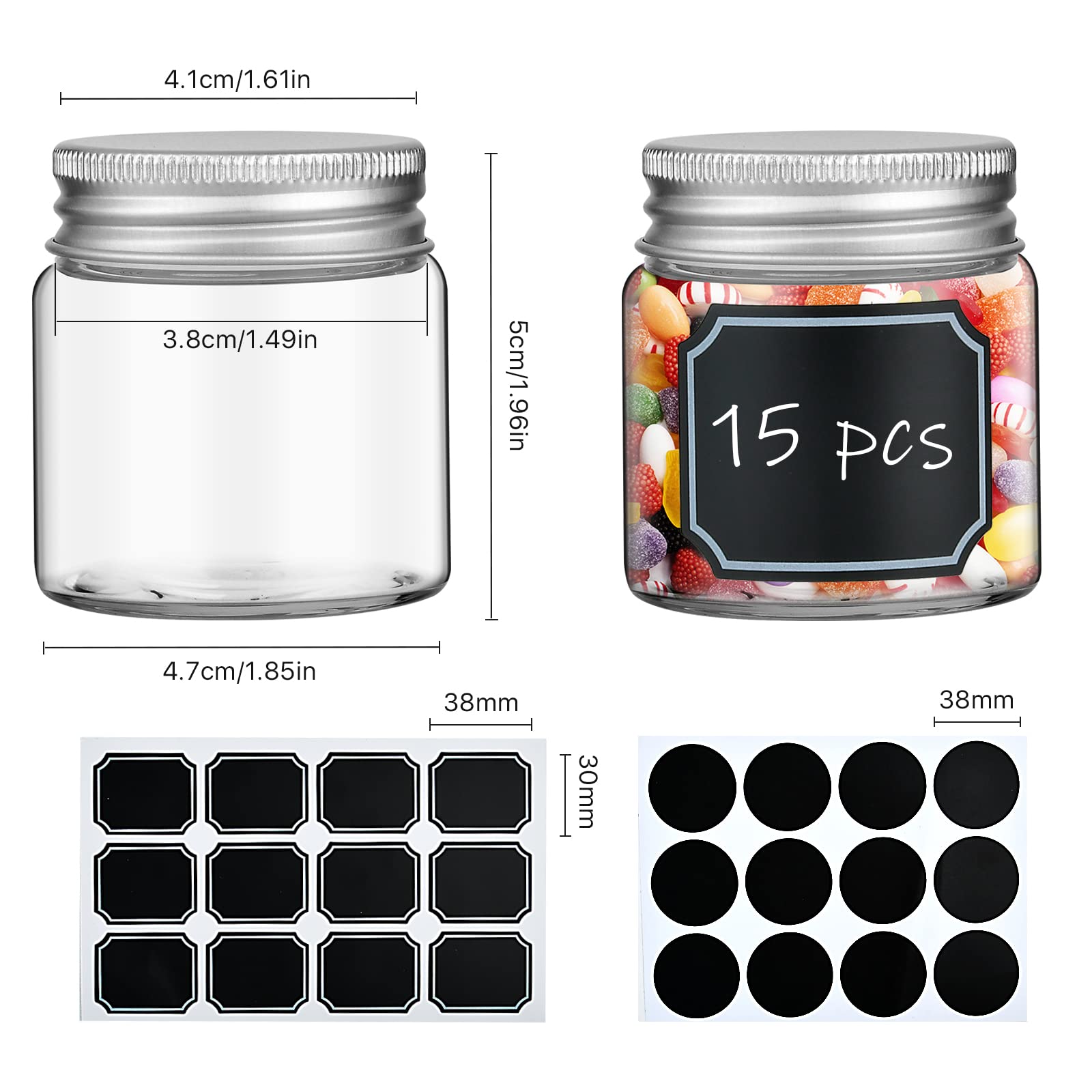 Aemygo 2oz Mini Mason Jars, 15 Pack Wide Mouth Clear Glass Jars with Lids, Labels and Marker Pen, Great Sealing Mason Canning for Food Storage, Spice, Jam, Honey, Jelly