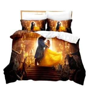 Couple Lovers Duvet Cover Set Linens Children Youth Beast Beauty Bedding with 2 Pillow Cases King Queen Full Size Boys and Girls Beauty Bed Set Home Textile Bedding Sets (King)