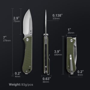 NUKNIVES S13 Kumpanter Small Folding Pocket Knife - 3 Inch D2 Folding knife and G10 EDC Pocket Knife with Clip - Pocket knives & Folding Knives for Men and Women - OD Green