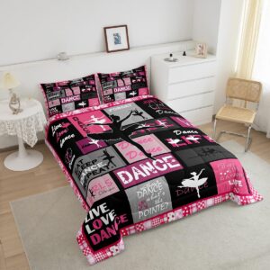 Manfei Dance Comforter Set Queen Size, Ballet Dance Theme Quilt Set with 2 Pillowcases, Ballet Princess Dancer Bedding Set 3pcs for Kids Girls Bedroom Decor, Abstract Art Duvet Insert