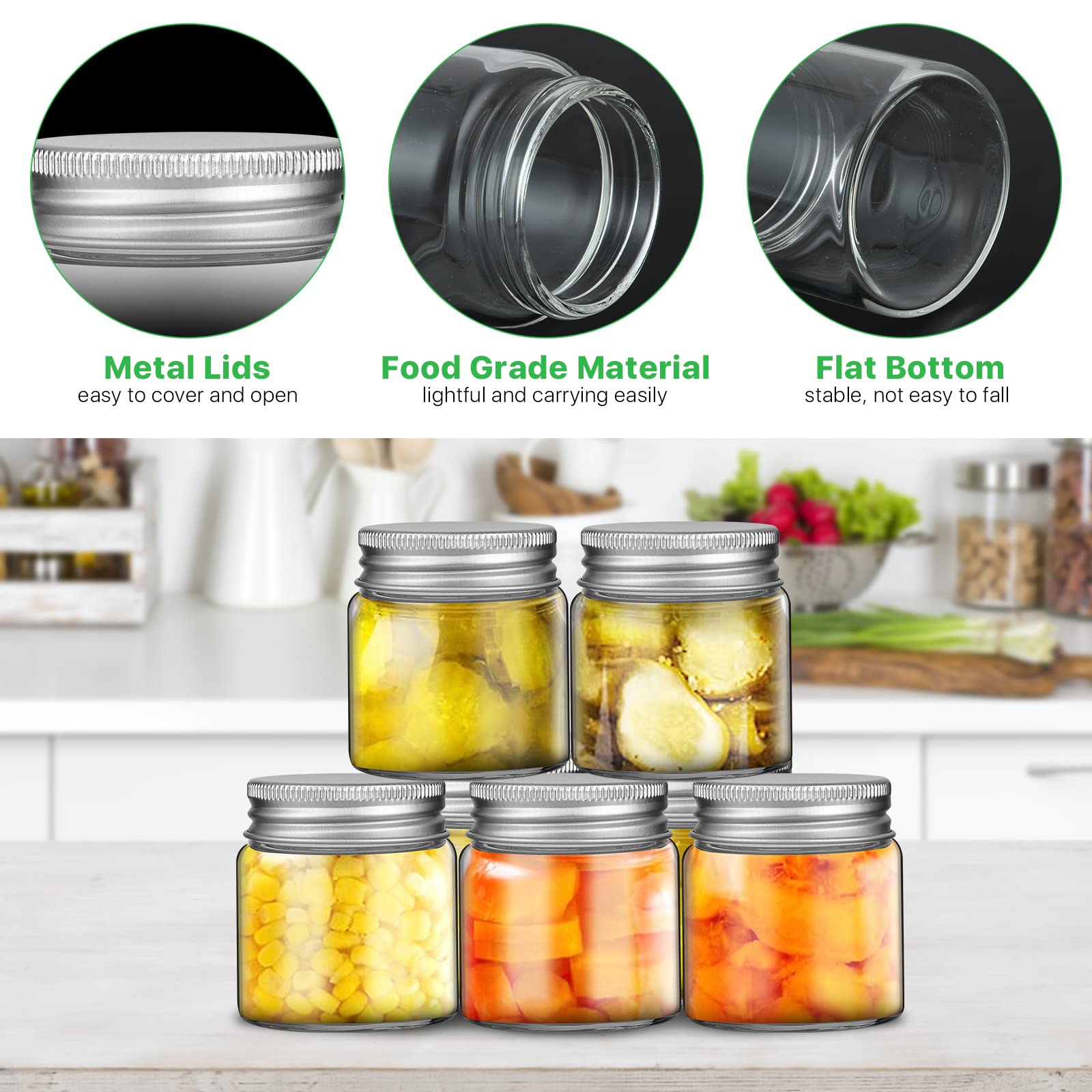 Aemygo 2oz Mini Mason Jars, 15 Pack Wide Mouth Clear Glass Jars with Lids, Labels and Marker Pen, Great Sealing Mason Canning for Food Storage, Spice, Jam, Honey, Jelly