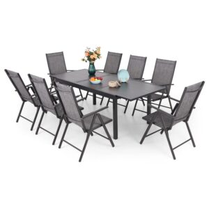 sophia & william 9 pcs patio dining set for 6-8 people, outdoor folding furniture set with expandable metal patio table and foldable textilene patio sling chairs