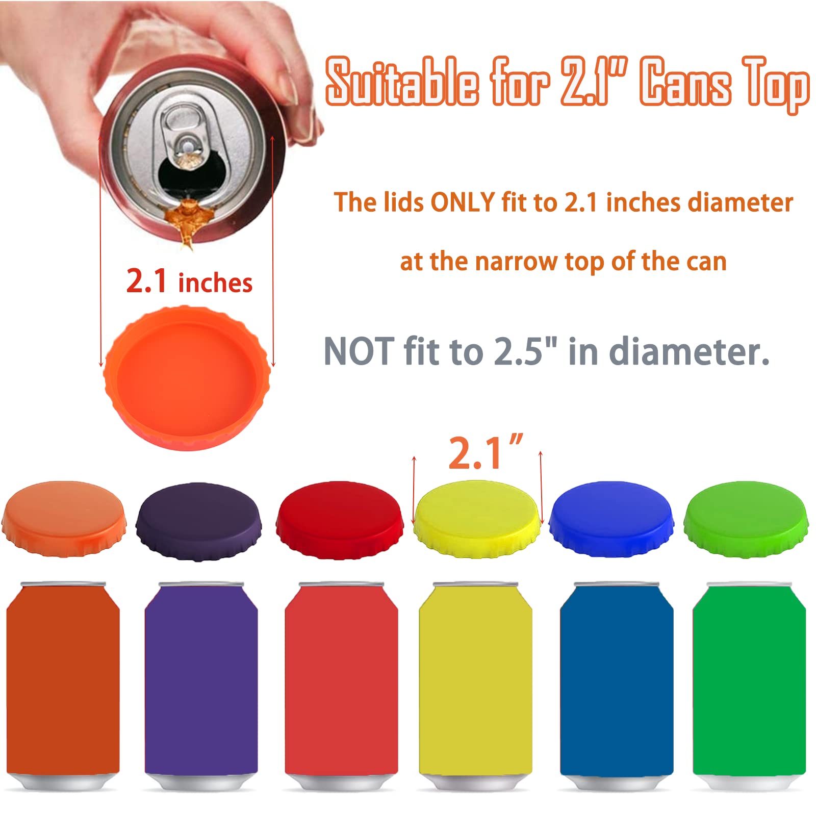 Silicone Soda Can Lids - 6 Pack Beer Coke Can Covers Spill-proof Food Grade Can Tops for Soda Beverage Energy Drinks, 2.1" Standard Can Saver Pop Stop, Christmas Gifts