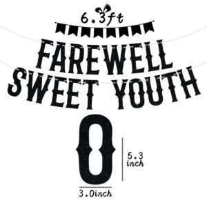 Farewell Sweeet Youth Banner, Funeral Birthday Bunting Sign for 20/30/40/50 Years Old, Death to My Youth Funny Birthday Party Decoration Supplies