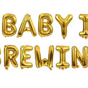 A baby is brewing gold Mylar Foil Balloons Banner Sign，Shiny bachelor party，Pregnancy Announcement, Birthday and Bridal Shower Photo Backgroud Props decors