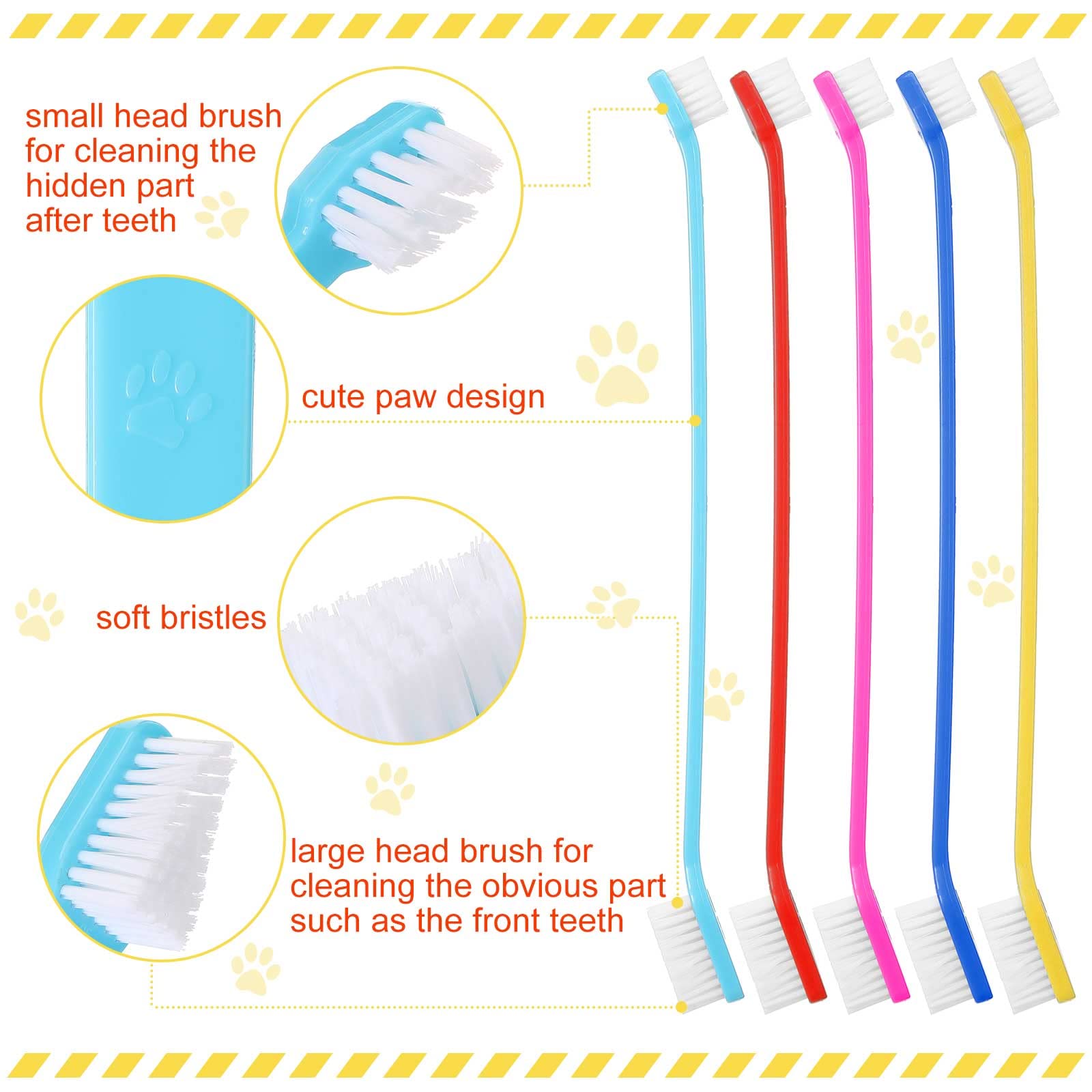 300 Pcs Pet Toothbrush Bulk Dog Double Sided Brushes Puppy Tooth Brushing Kit Soft Bristles Long Handle Dog Tooth Brush for Small Dog Cat Puppy Teeth Cleaning Oral Dental Care Supplies (10 Colors)