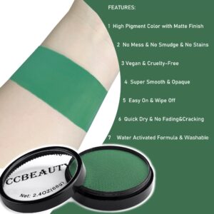 CCbeauty 68g Dark Green Face Body Paint - Water Activated St. Patrick's Day Face Painting, Non-Toxic Water Based Halloween Makeup Kit Supplies, Hypoallergenic for Kids Adults