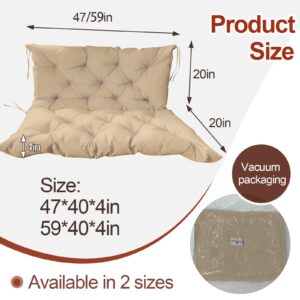 MiokyStaner Porch Swing Cushions with Backrest, 2-3 Seater Waterproof Bench Pad Cushions, Thicken 4" Outdoor Swing Cushions, for Outdoor Patio Garden Furniture (47x40in, Khaki)