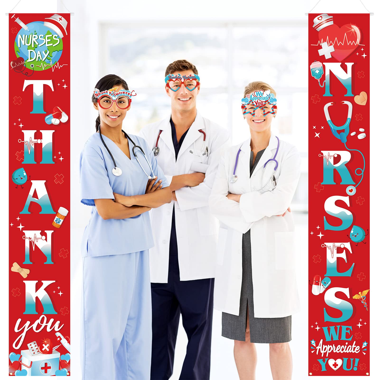 HOWAF 30pcs Thank You Nurses Paper Frames Photo Booth Props Glasses, Nurse Appreciation Party Favors Eyeglasses, RN Graduation Glasses for Nurse Themed Party Favors Gift