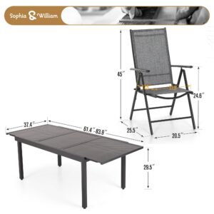 Sophia & William 9 Pcs Patio Dining Set for 6-8 People, Outdoor Folding Furniture Set with Expandable Metal Patio Table and Foldable Textilene Patio Sling Chairs