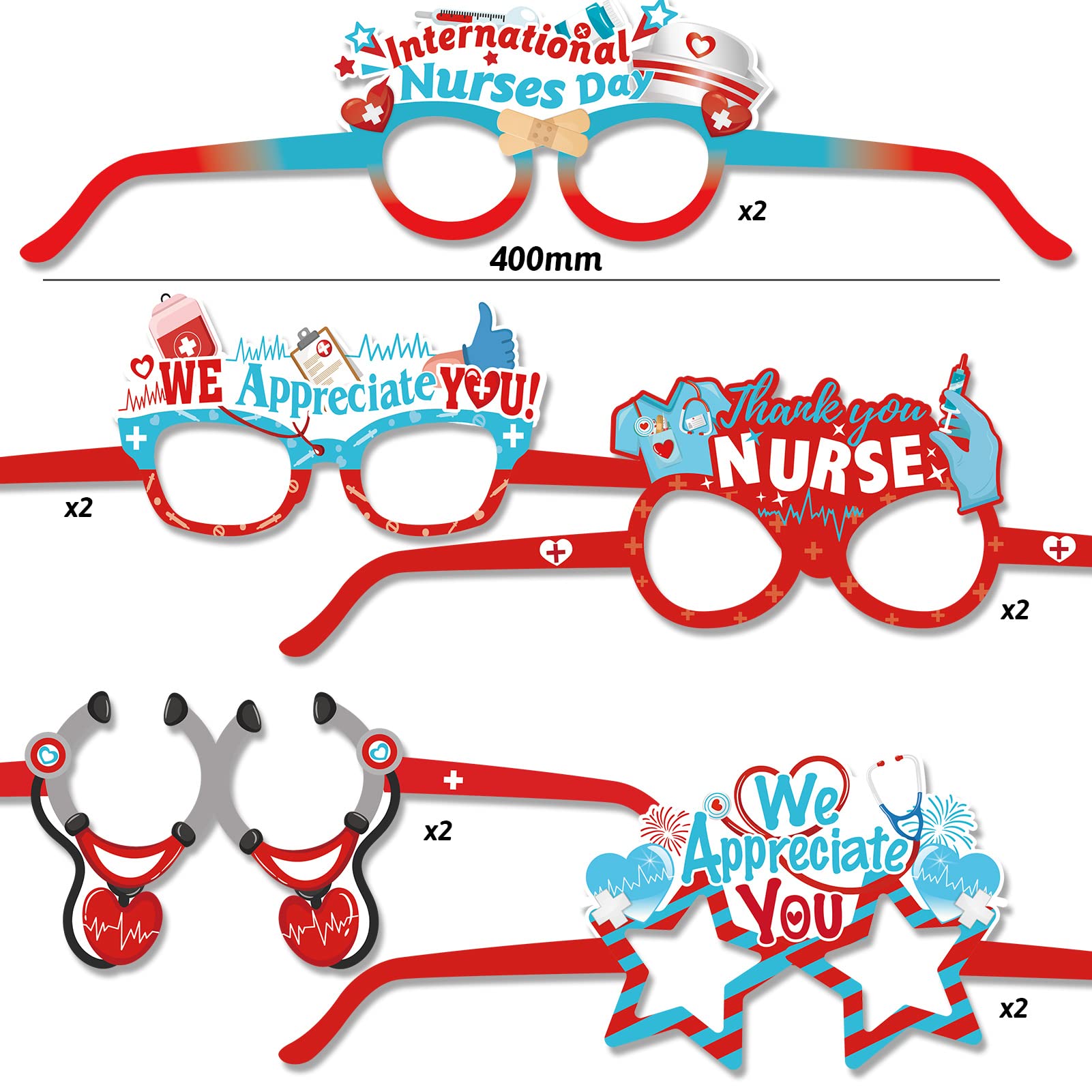 HOWAF 30pcs Thank You Nurses Paper Frames Photo Booth Props Glasses, Nurse Appreciation Party Favors Eyeglasses, RN Graduation Glasses for Nurse Themed Party Favors Gift