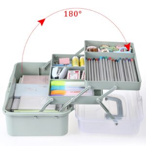 BTSKY 3-Layer Plastic Dividing Storage Box Craft Organizer and Storage with Adjustable Spacers Portable Handled Art Supply Organizer Multipurpose Home Utility Box for Medicine Box Sewing Box Organizer