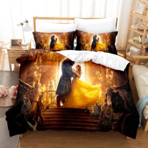 couple lovers duvet cover set linens children youth beast beauty bedding with 2 pillow cases king queen full size boys and girls beauty bed set home textile bedding sets (king)