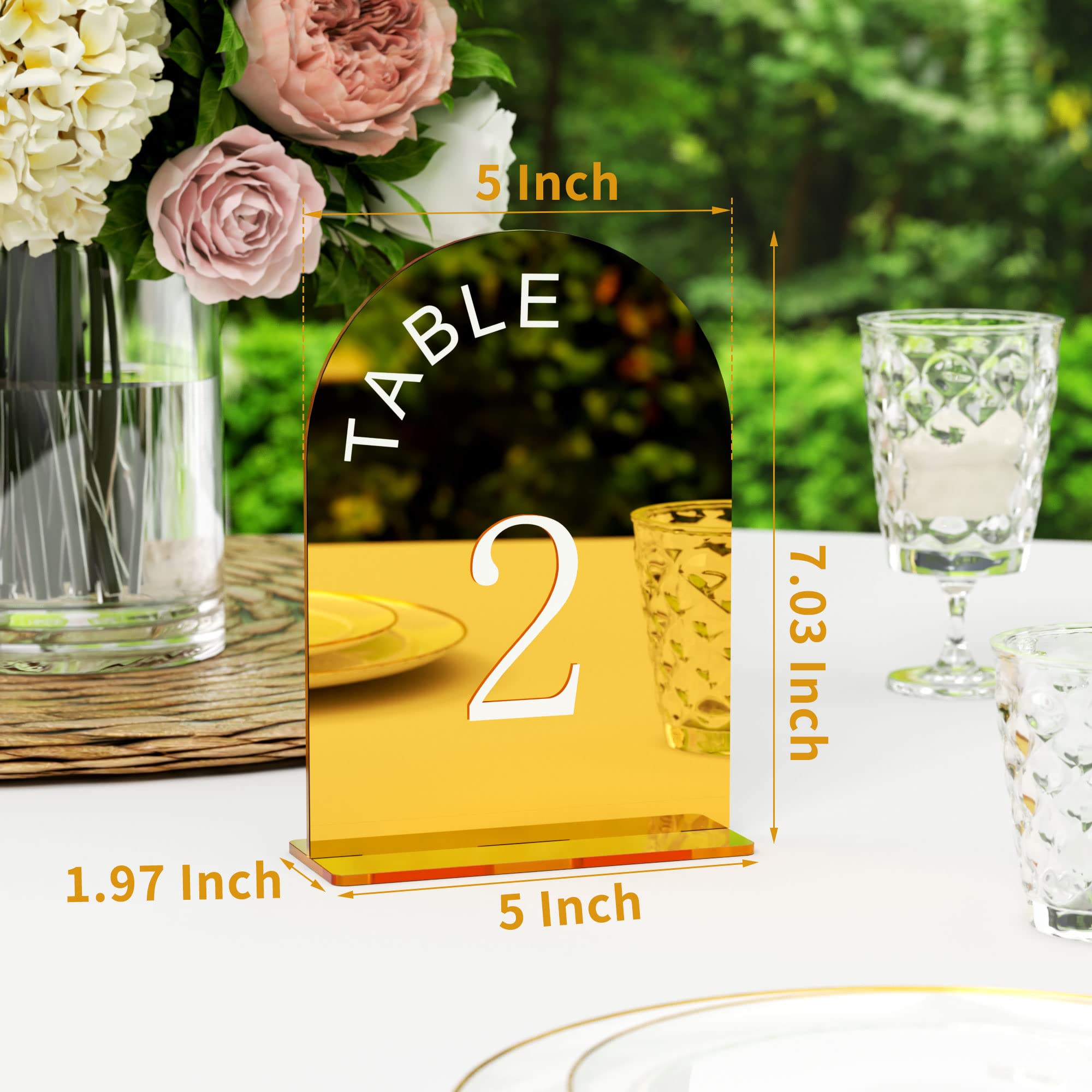 KELYHOOMY 20 Pcs Wedding Table Numbers, Mirror Acrylic Number with Stands 1-20 Printed, 5x7 inch Gold Holders, Sign Numbers for Reception, Event, Party, Restaurant, WTN-002