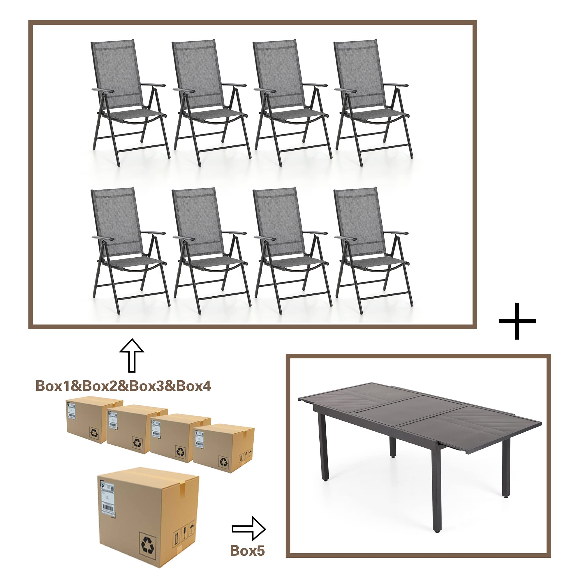 Sophia & William 9 Pcs Patio Dining Set for 6-8 People, Outdoor Folding Furniture Set with Expandable Metal Patio Table and Foldable Textilene Patio Sling Chairs