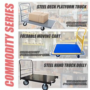 DMC-FPPS Steel Platform Truck/Smooth Deck Platform Truck Industrial Push Cart 48" L x 30" W Portable Dolly Large Flatbed with 8" Wheels 1000lb Capacity, Black