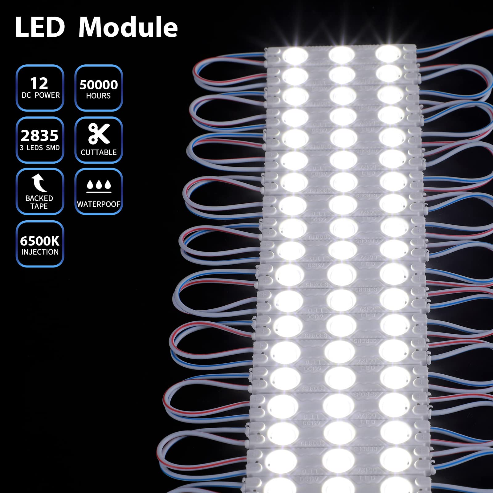 500 Pcs LED Module White 6500K 1.2W LED Storefront Lights Waterproof Replacement Lights for Inflatables Decorative LED Module Light with Tape Adhesive Backside for Christmas Letter Advertising Signs