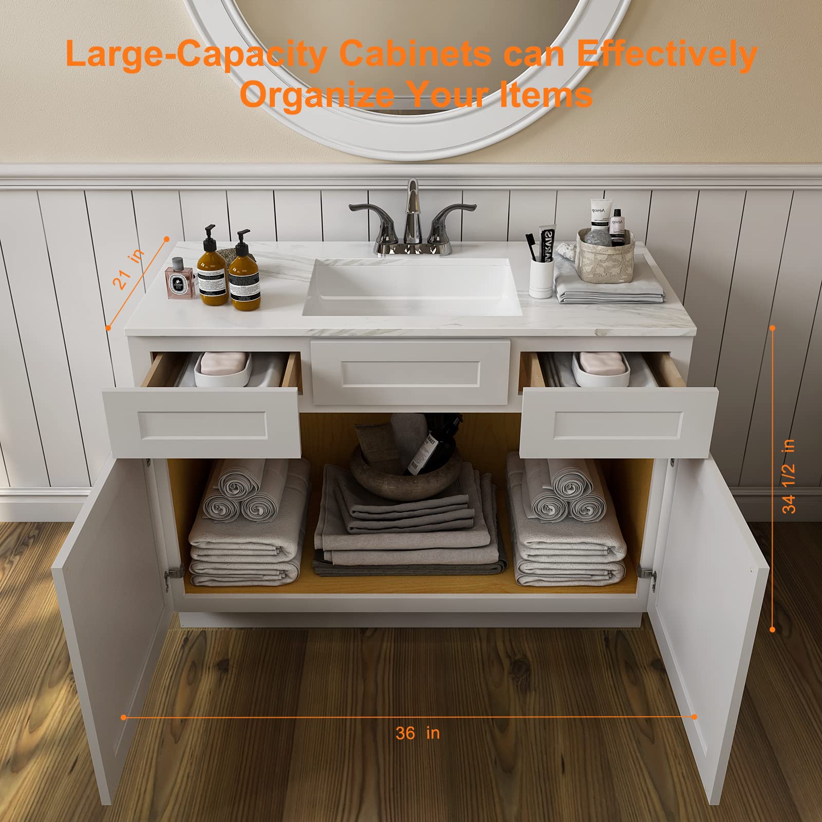 LOVMOR 36'' Bathroom Vanity, Single Sink Storage Unit, Large Capacity for Laundry Room, Kitchen, Shower Room & Utility Room.