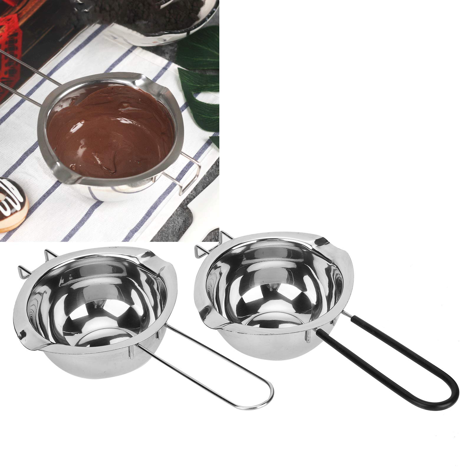 2 Pack Stainless Steel Double Boiler Pot, Chocolate Melting Pot Soap Candle Candy Making Tool Kit Wax Melting Heat Proof Bowl for Melting Chocolate, Butter, Cheese(Green+Red)