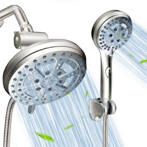 Shower Head With Handheld Combo, 7 Inch High Pressure Rainfall Showerhead With Hand Held 60 Inch Hose for Bath - One Click for High Pressure/Trickle Mode handheld Anti-leak Nozzles - Universal Fit