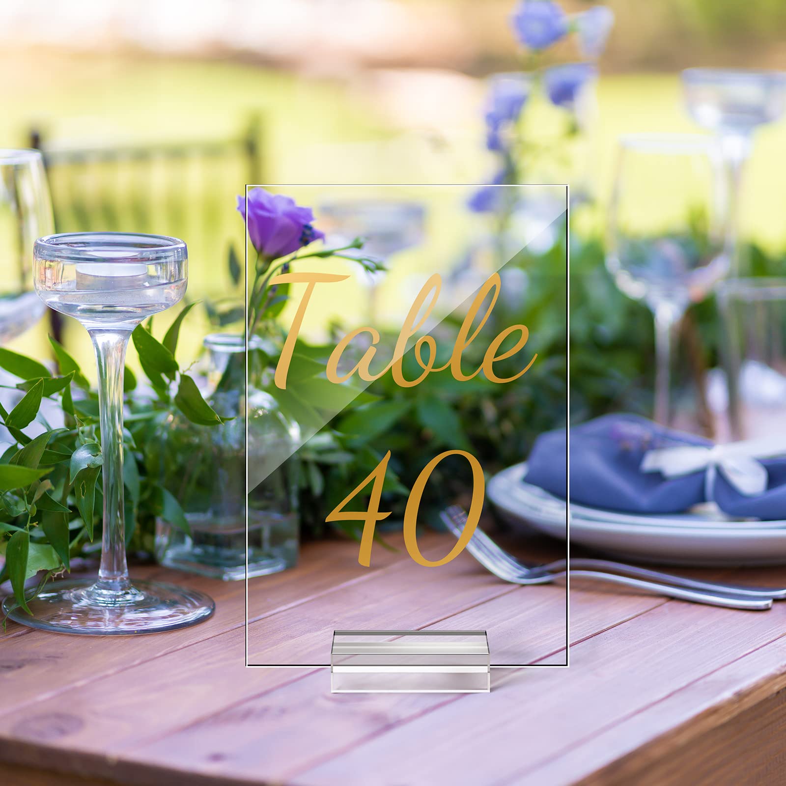 40 Pack Gold Acrylic Wedding Table Number 1-40 Clear Wedding Table Stand with Numbers Calligraphy Table Number Holders 4 x 6 Inch Acrylic Table Signs for Wedding Reception Centerpieces Decorations