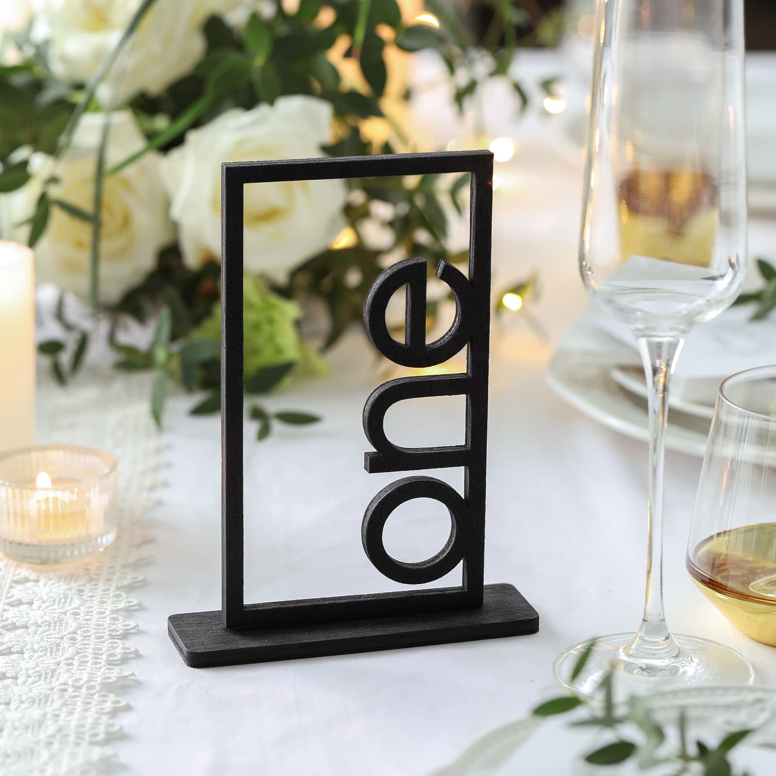 Black Wooden Wedding Table Numbers - Pure letter-Style Hollow Table Numbers with Holder Base for Wedding Event Party Reception (Black 1-10)