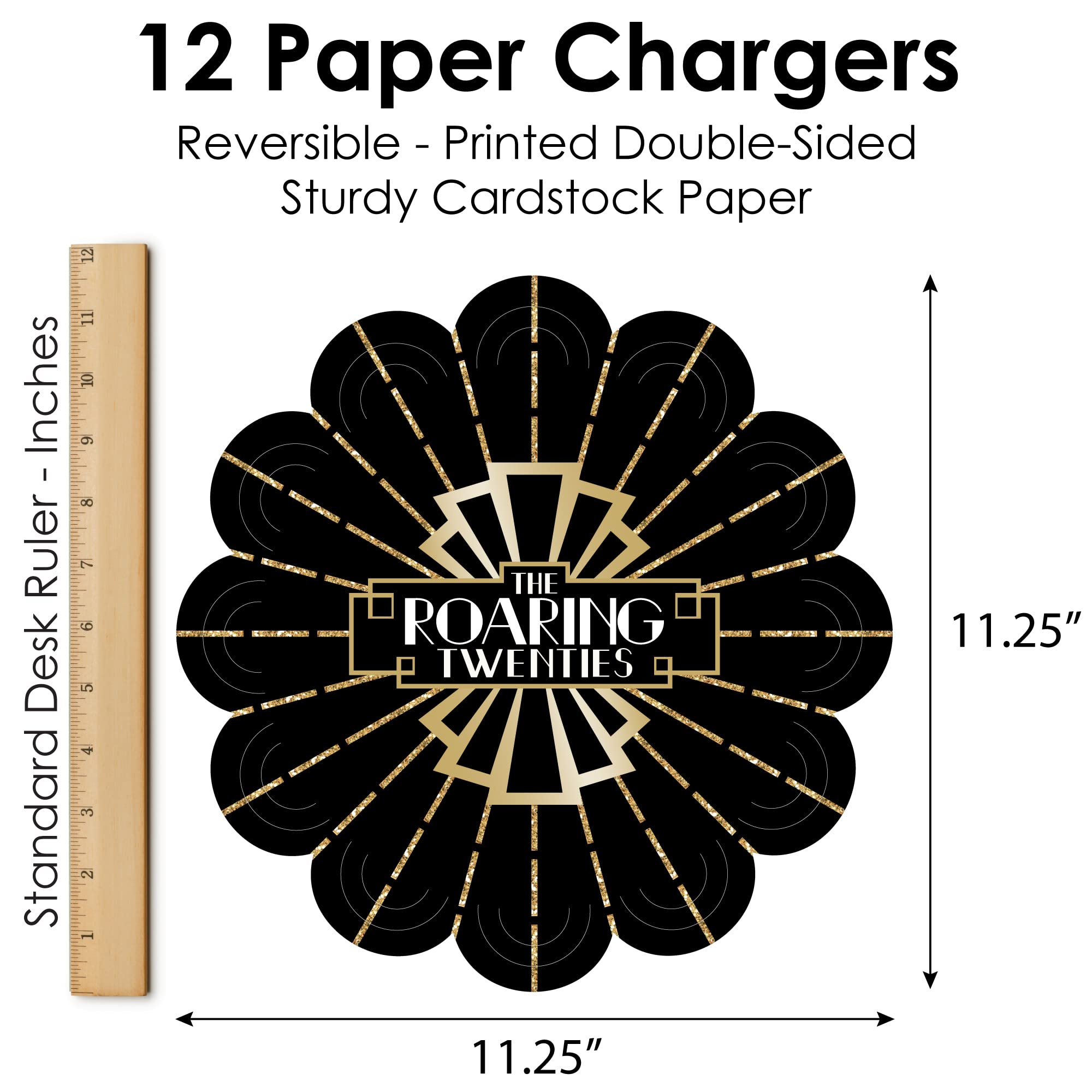 Big Dot of Happiness Roaring 20’s - 1920s Art Deco Jazz Party Round Table Decorations - Paper Chargers - Place Setting for 12