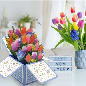 Banzk Pop Up Cards, Paper Flower Bouquet 3D Popup Greeting Cards, Birthday Gift Card, Teacher Appreciation Cards, Best Gift with Note Card and Envelope for Friends, Mom, Grandma, Women