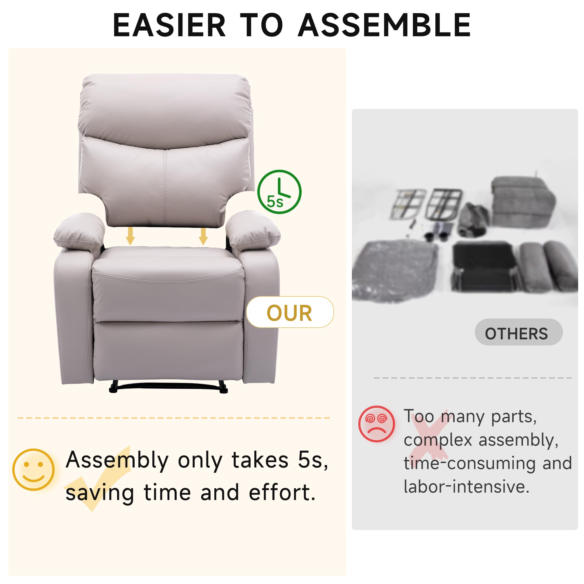 GNMLP2020 Manual Recliner Chairs for Adults, PU Leather Small Recliner Chair for Small Space, RV, Lazy Boy Single Sofa Chairs, Beige