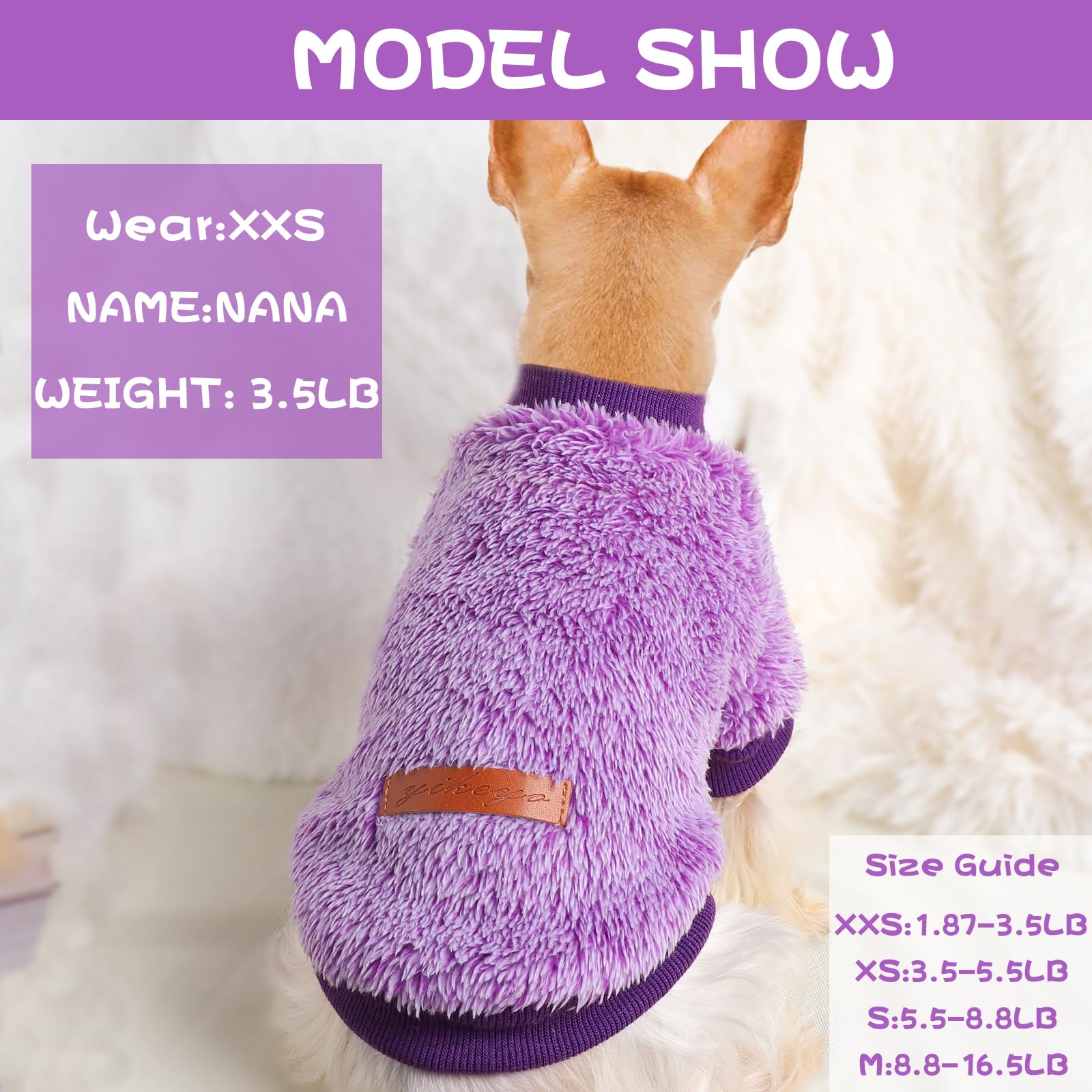 Dog Sweaters for Small Dogs, Chihuahua Fleece Clothes, XS Dog Clothes Winter Warm Puppy Sweaters Boys Girls Tiny Dog Outfits for Teacup Yorkie, Pet Cat Clothing (Purple, X-Small)