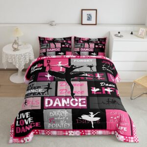 Manfei Dance Comforter Set Queen Size, Ballet Dance Theme Quilt Set with 2 Pillowcases, Ballet Princess Dancer Bedding Set 3pcs for Kids Girls Bedroom Decor, Abstract Art Duvet Insert